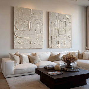 Large Set of 2 3D Textured Abstract Canvas Wall Art Wabi-Sabi Canvas Art for Living Room Decor