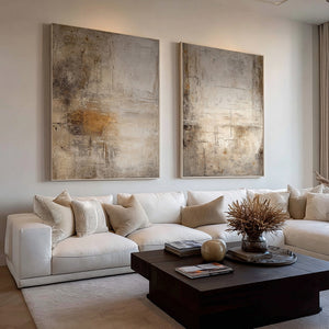 Large Set of 2 Neutral Abstract Textured Canvas Wall Art Wabi-Sabi Canvas Art for Living Room Decor