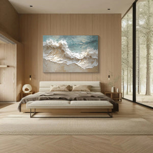 Large Horizontal Textured Coastal Wave Canvas Wall Art #VRA 210
