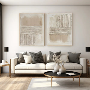 Set of 2 Modern Textured Neutral Tone Canvas Wall Art Beige White Textured Painting for Home & Office Decor