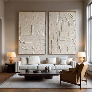 Large Set of 2 3D Textured Abstract Canvas Wall Art Wabi-Sabi Canvas Art for Living Room Decor