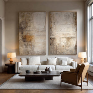Large Set of 2 Neutral Abstract Textured Canvas Wall Art Wabi-Sabi Canvas Art for Living Room Decor