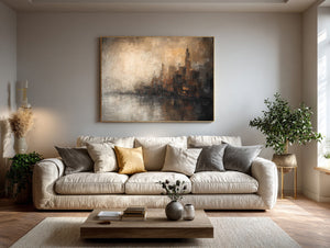 Large Wabi-Sabi Abstract City Reflection Canvas Art Textured Painting for Entryway & Office Decor