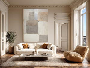 Large Contemporary Minimalist Geometric Textured Oil Painting Light Luxury Canvas Art for Home & Gallery Decor