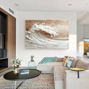 Large Contemporary Relief Wave Textured Canvas Wall Art Light Luxury Ocean Art for Home & Gallery Decor