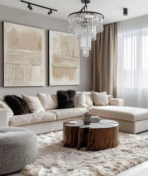 Set of 2 Modern Textured Neutral Tone Canvas Wall Art Beige White Textured Painting for Home & Office Decor