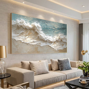 Large Horizontal Textured Coastal Wave Canvas Wall Art #VRA 210