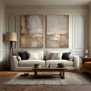 Large Minimalist Neutral Abstract Duo Canvas Wall Art Textured Oil Painting for Entryway & Study Decor
