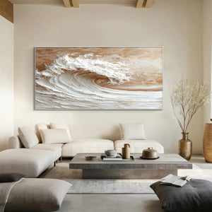 Large Contemporary Relief Wave Textured Canvas Wall Art Light Luxury Ocean Art for Home & Gallery Decor