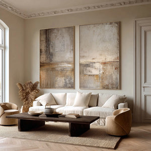 Large Minimalist Neutral Abstract Duo Canvas Wall Art Textured Oil Painting for Entryway & Study Decor
