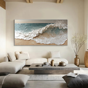 Large Minimalist Textured Shoreline Wave Canvas Wall Art Textured Painting for Entryway & Bedroom Decor