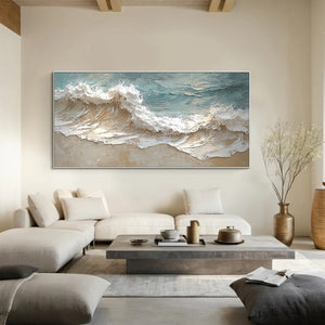 Large Horizontal Textured Coastal Wave Canvas Wall Art #VRA 210