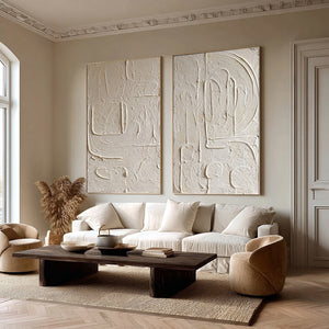Large Set of 2 3D Textured Abstract Canvas Wall Art Wabi-Sabi Canvas Art for Living Room Decor