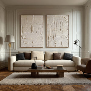 Large Set of 2 3D Textured Abstract Canvas Wall Art Wabi-Sabi Canvas Art for Living Room Decor