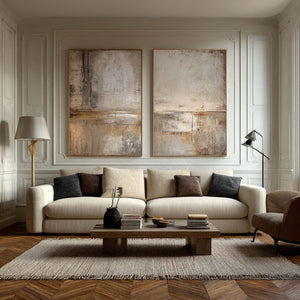 Large Minimalist Neutral Abstract Duo Canvas Wall Art Textured Oil Painting for Entryway & Study Decor
