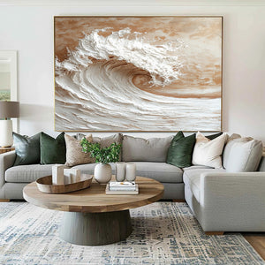 Large Contemporary Relief Wave Textured Canvas Wall Art Light Luxury Ocean Art for Home & Gallery Decor