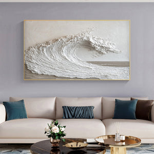 Large 3D Textured Ocean Wave Hand-Painted Oil Painting Minimalist White Canvas Wall Art for Living Room Decor