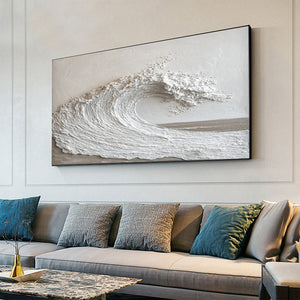 Large 3D Textured Ocean Wave Hand-Painted Oil Painting Minimalist White Canvas Wall Art for Living Room Decor