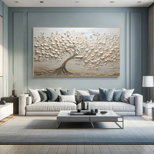 Large Wabi-Sabi Textured Tree of Life Canvas Wall Art Textured Oil Painting for Bedroom & Entryway Decor