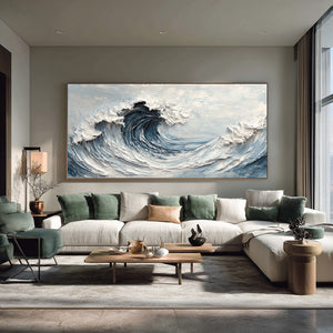 Large 3D Textured Crashing Ocean Wave Hand-Painted Oil Painting Coastal Canvas Wall Art for Living Room Decor