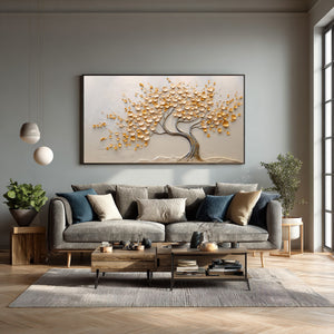 Large 3D Textured Golden Money Tree Hand-Painted Oil Painting Luxury Canvas Wall Art for Living Room Decor