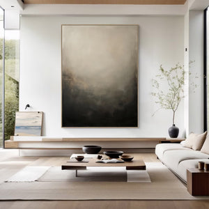Large Abstract Black and Beige Canvas Wall Art Modern Textured Painting for Interior Decor