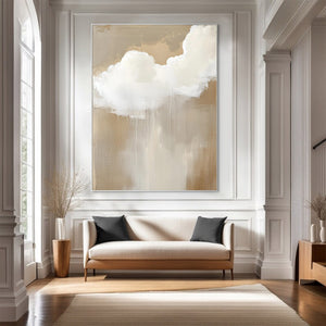 Large Abstract Cloud Painting – Modern Hand Painted Cream and Tan Sky Art for Bedroom Decor