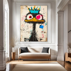 Large Abstract Crown Bird Urban Graffiti Oil Painting Basquiat Inspired Contemporary Wall Art for Modern Home Decor