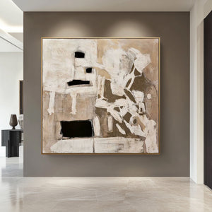 Large Abstract Figurative Oil Painting Neutral Beige Canvas Wall Art for Modern Living Room Decor