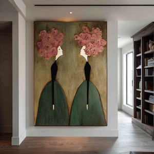 Large Abstract Floral Figure Oil Painting Textured Canvas Wall Art for Luxury Home Decor