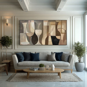 Large Abstract Geometric Canvas Wall Art Modern Cubist Painting for Living Room Decor