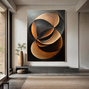 Large Abstract Geometric Circle Hand-Painted Oil Painting Wabi-Sabi Canvas Wall Art for Living Room Decor