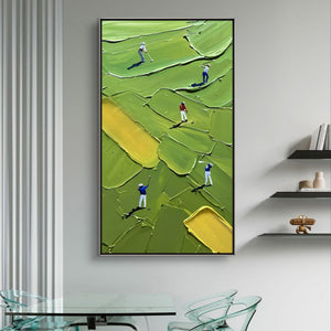 Large Abstract Golfers on Green Golf Course Canvas Wall Art Textured Sport Oil Painting for Home & Golf Club Decor