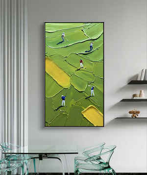 Large Abstract Golfers on Green Golf Course Canvas Wall Art Textured Sport Oil Painting for Home & Golf Club Decor