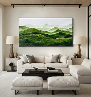 Large Abstract Green Mountain Landscape Canvas Wall Art Modern Nature Painting