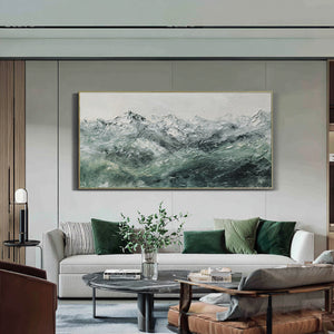 Large Abstract Mountain Oil Painting Green Landscape Canvas Wall Art for Living Room Decor