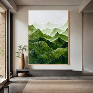 Large Abstract Mountain Painting Green Landscape Canvas Wall Art for Modern Interior Decor