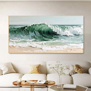 Large Abstract Ocean Wave Canvas Wall Art Textured Seascape Painting for Bedroom Decor