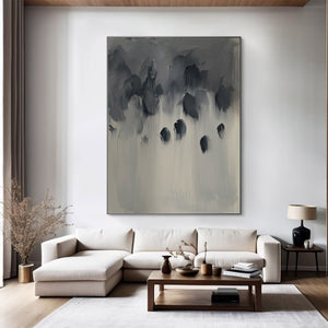 Large Abstract Painting – Modern Charcoal and Silver Grey Canvas Art Hand Painted for Living Room Decor