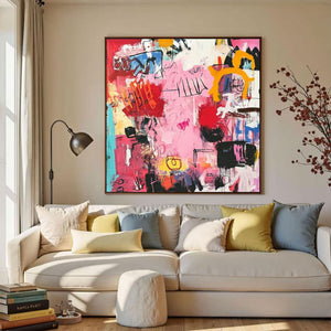 Large Abstract Pink Pop Art Canvas Wall Art Modern Street Style Painting for Interior Decor