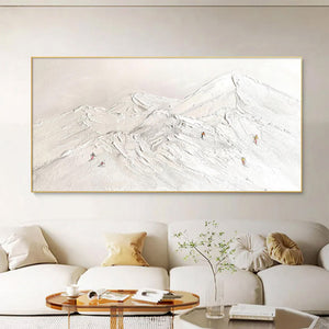 Large Abstract Snow Mountain Canvas Wall Art | Textured Winter Landscape Painting for Bedroom Decor