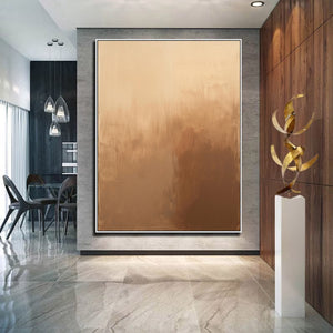 Large Abstract Sunset Painting – Modern Hand Painted Tan and Brown Art for Cozy Living Room