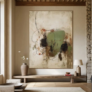 Large Abstract Wabi-sabi Canvas Wall Art Modern Textured Earth Tone Painting for Interior Decor