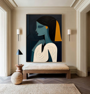 Large Abstract Woman Portrait Canvas Wall Art Modern Figurative Painting for Living Room Decor