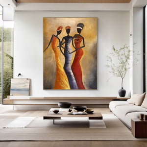 Large African Women Figurative Hand-Painted Oil Painting Colorful Ethnic Canvas Wall Art for Living Room & Bedroom Decor