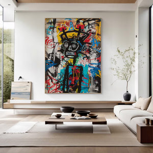 Large Basquiat Style Abstract Graffiti Canvas Wall Art Modern Urban Art Painting for Living Room & Office Decor