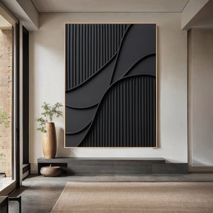 Large Black Abstract Geometric Painting Textured Modern Canvas Wall Art for Living Room Decor