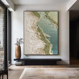 Large Coastal Landscape Canvas Wall Art Textured Ocean Shore Painting for Living Room Decor