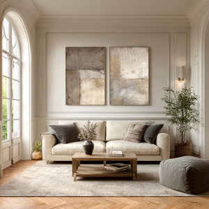 Large Contemporary Abstract Weathered Texture Canvas Wall Art (Set of 2) Light Luxury Canvas Art for Home & Gallery Decor