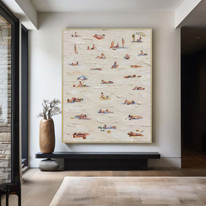 Large Contemporary Beach People Canvas Wall Art Modern Coastal Figurative Painting for Home Decor
